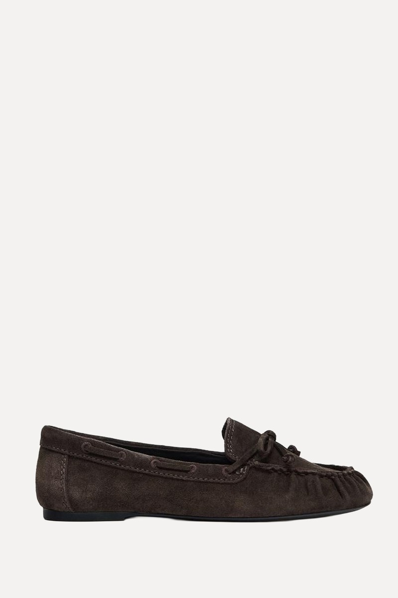 Topstitched Split Suede Loafers