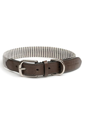 Charcoal Stripe & Leather Dog Collar from Mutts & Hounds 