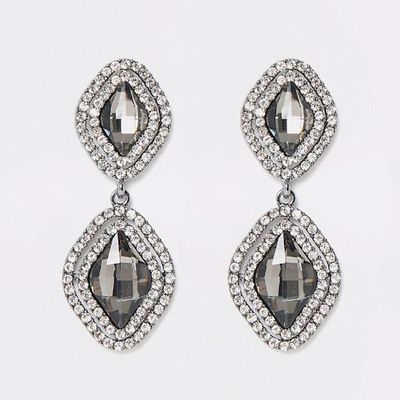 Grey Jewel Diamante Paved Drop Earrings