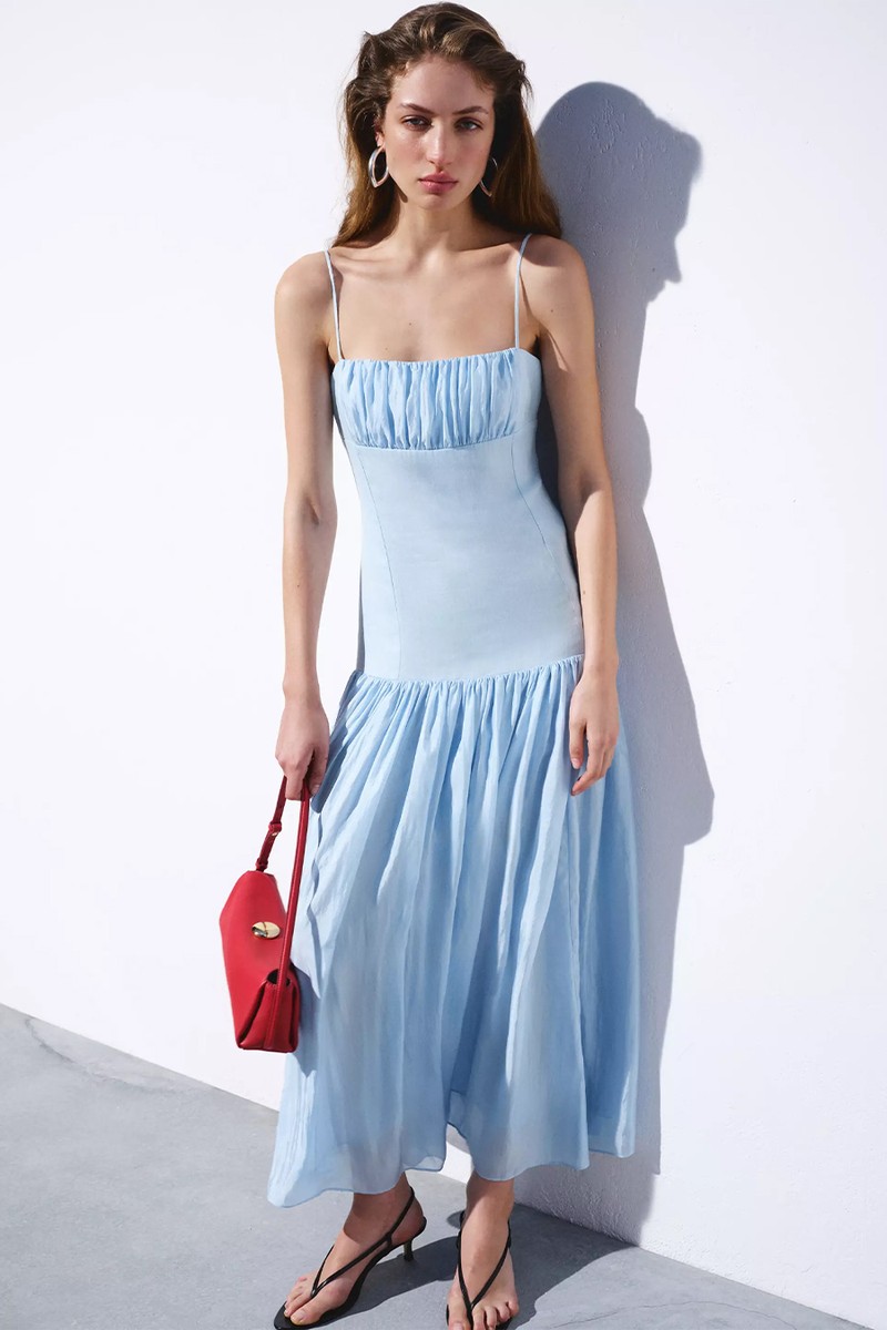 Ruched Linen Dress from Mango