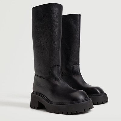 Leather Boots with Tall Leg Boots from Mango 