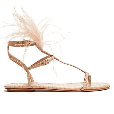 Ponza Feather-Embellished Leather Sandals from Aquazzurra
