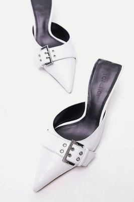 Eden Buckle Detail Pointed Mid Heel Court Shoes