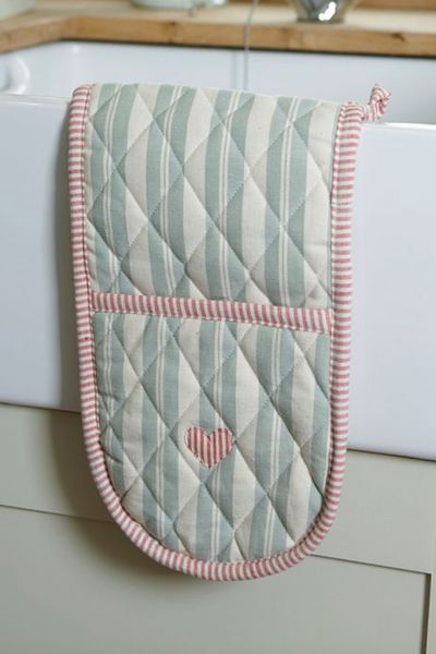 Duck Egg Stripe Hearts Oven Gloves, £24 | Susie Watson Designs