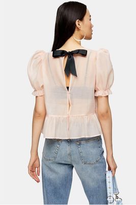 Sheer Bow Back Textured Blouse from Topshop