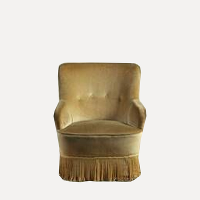 Early French Velvet Upholstered Barrel Back Slipper Chair from Vintique
