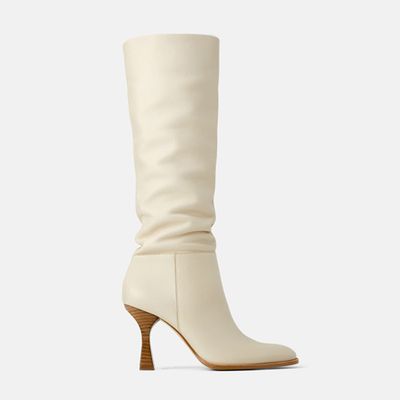 Leather Boots with Wood Effect Heels from Zara
