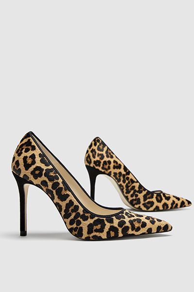 Leopard Print Leather High Heel Court Shoes from Zara