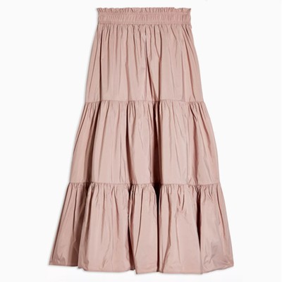 Blush Pink Plain Taffeta Tiered Skirt