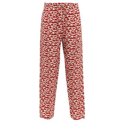 Fern Mushroom-Print Silk-Faille Trousers from Muzungu Sisters