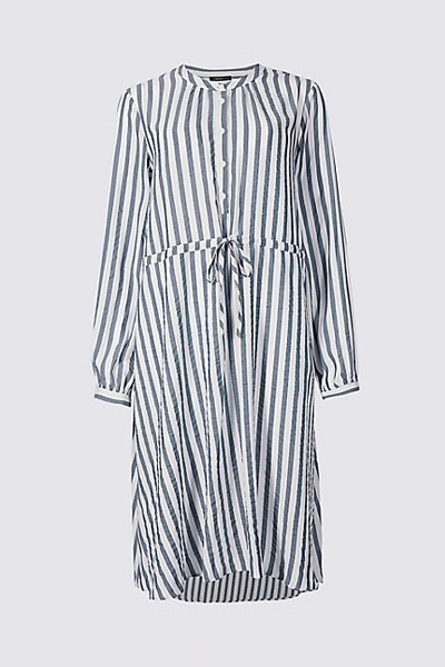 Striped Long Sleeve Tunic Midi Dress