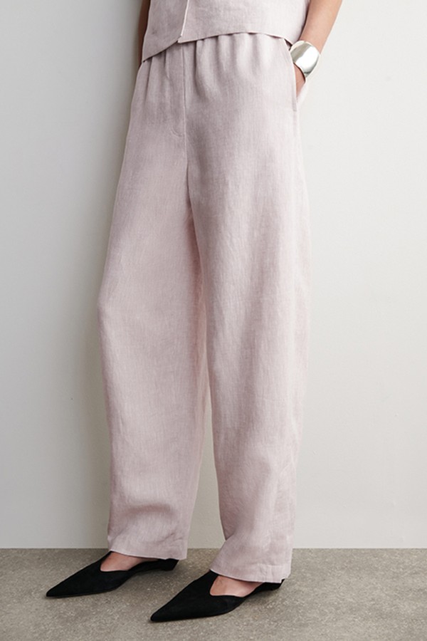 Elasticated Linen Barrel-Leg Trousers