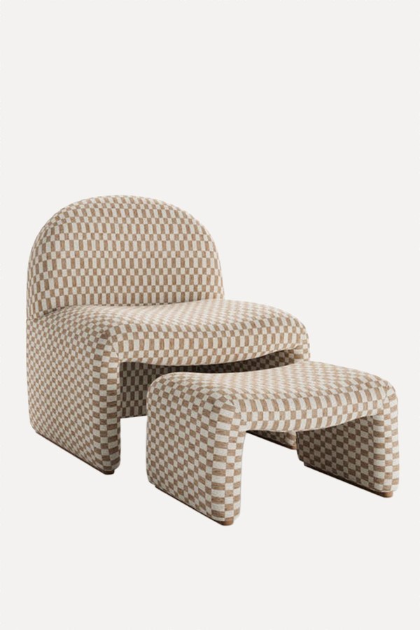 Monty Checkerboard Chenille Accent Chair & Footstool from Dunelm