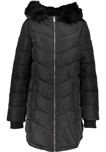 Black Faux Fur Trim Padded Coat