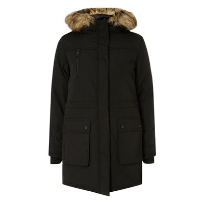 Black Faux Fur Parka Coat