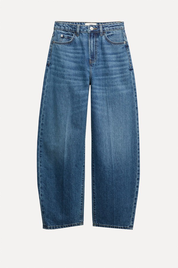 High Waisted Crease Front Barrel Jeans