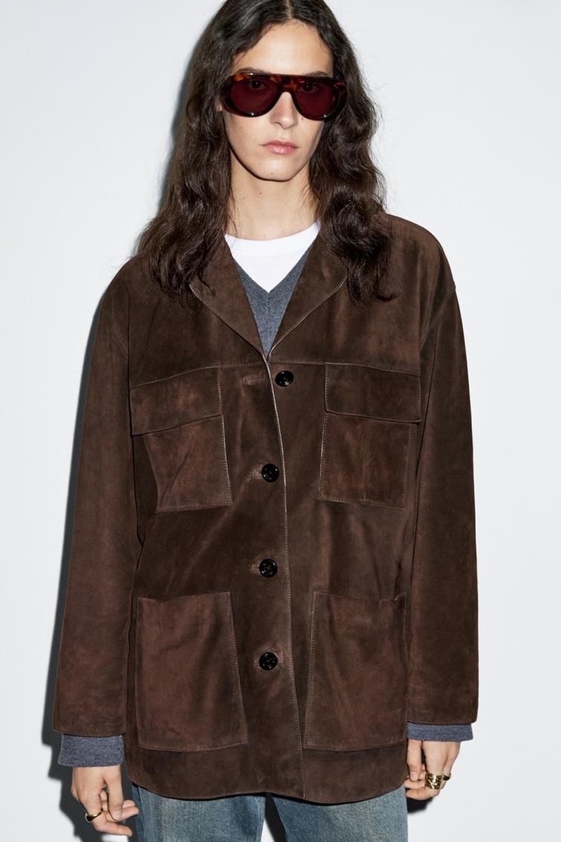 Split Suede Leather Jacket With Pockets