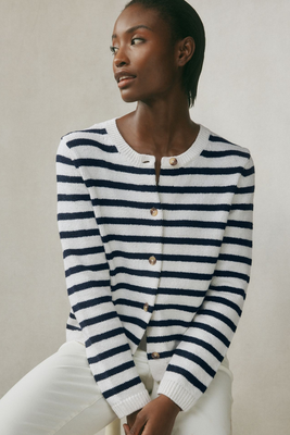 Stripe Crew-Neck Cardigan With Organic Cotton from The White Company