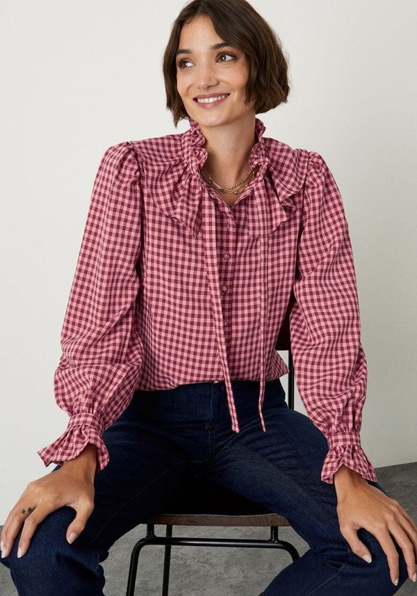 Monica Check Frill Blouse Pink from Monsoon