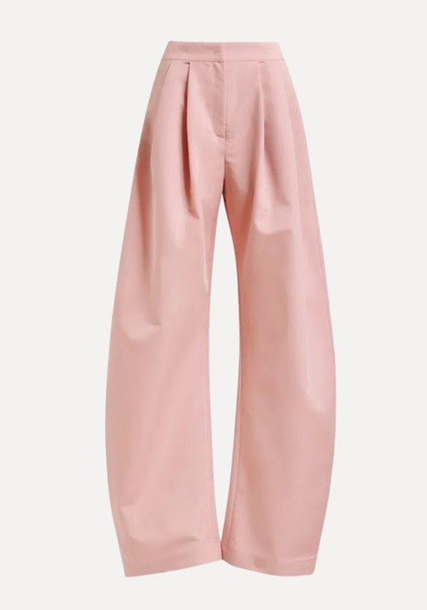 Light Pink Barrel-Leg Pants With Pleated Waist 