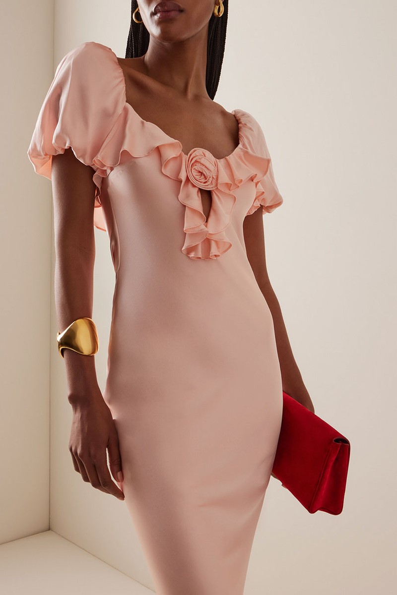 Eden Ruffled Satin Maxi Dress from De La Vali