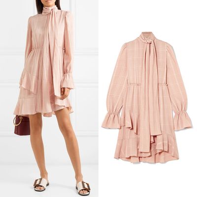 Pussy-Bow Asymmetric Plissé-Crepe Dress from See By Chloé