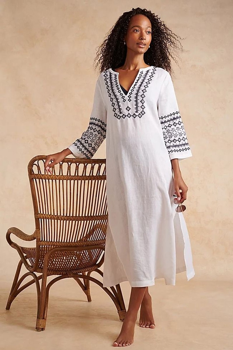 Linen Embroidered Maxi Cover Up, £64.50 (was £129) | The White Company