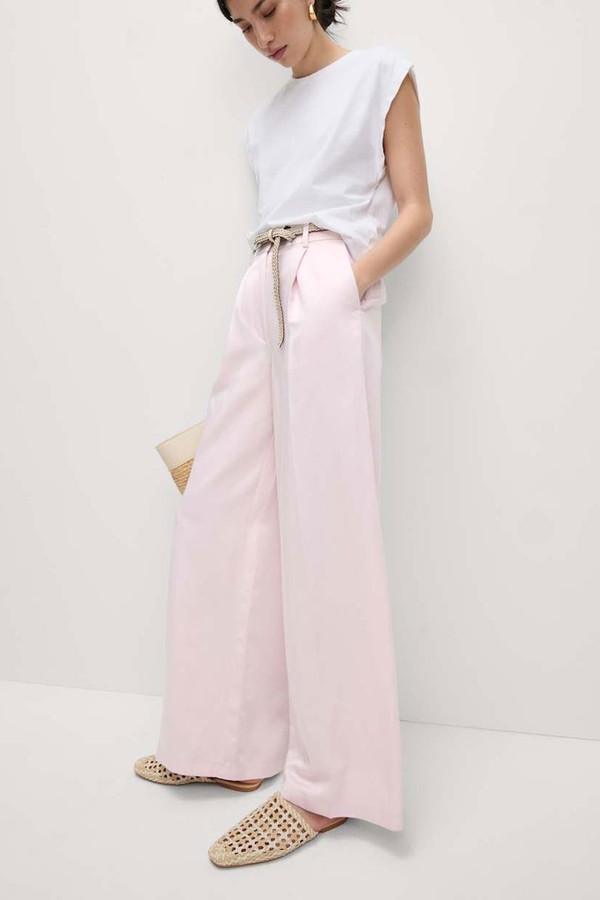 Sheen Linen Twill Tailored Wide Leg Trousers