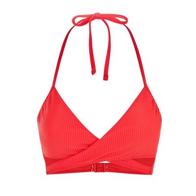 Red Ribbed Wrap Front Bikini from New Look