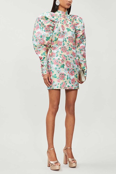 Floral-Print Metallic Woven Mini Dress from Rotate Birger Christensen