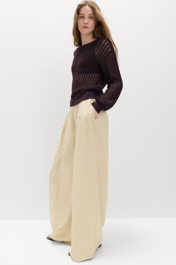 Pleated Tie Side Wide Leg Trousers