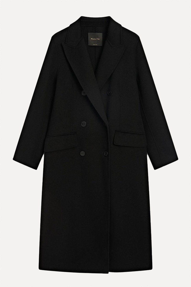 Long Wool Blend Double-Breasted Coat from Massimo Dutti