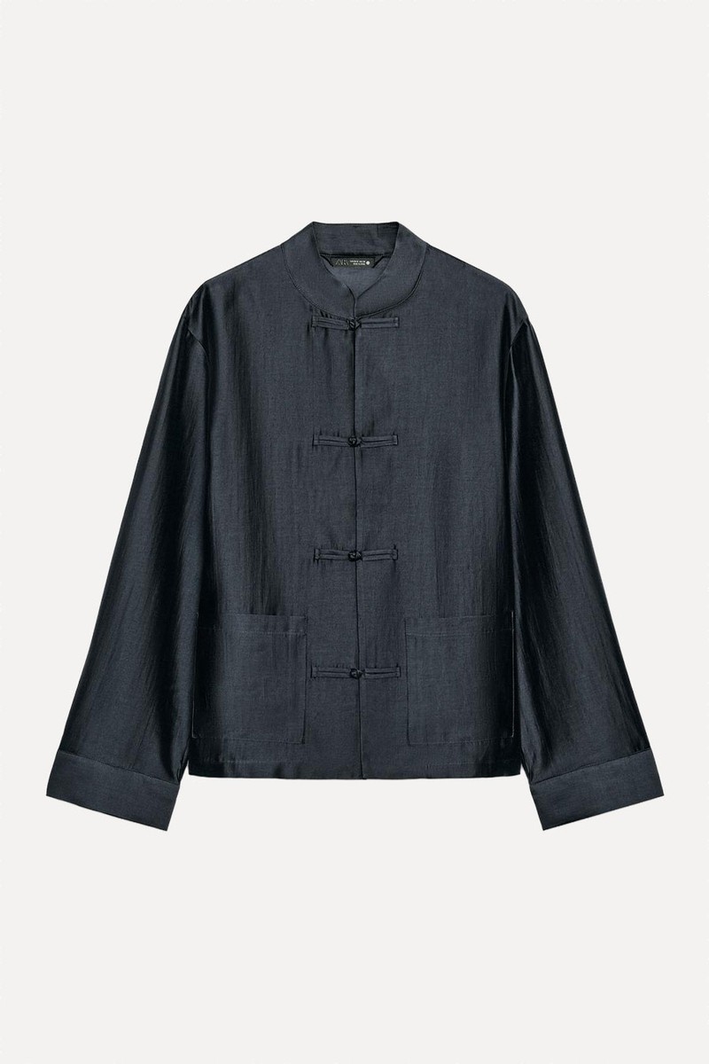 ZW Collection Satin Shirt With Frog Fastening