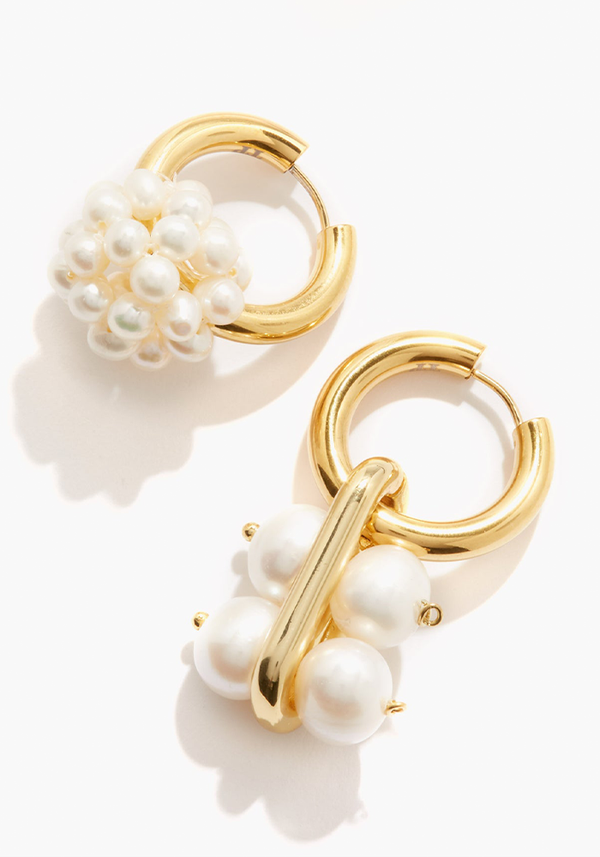 Mismatched Pearl & Gold-Plated Hoop Earrings from Timeless Pearly