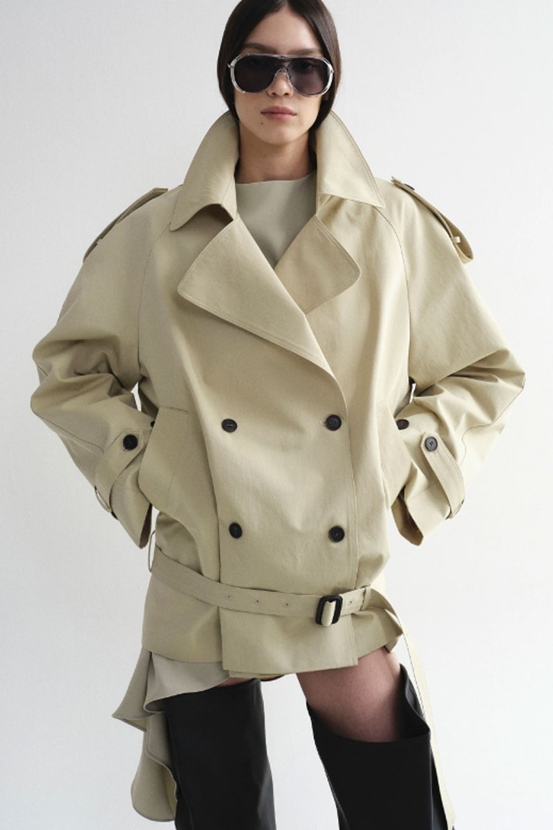 Double-Breasted Short Trench Coat from Source Unknown