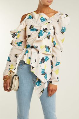 Asymmetric Graphic Floral-Print Top from Self-Portrait