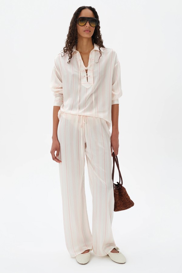 Manoce Striped Wide-Leg Drawstring Pants