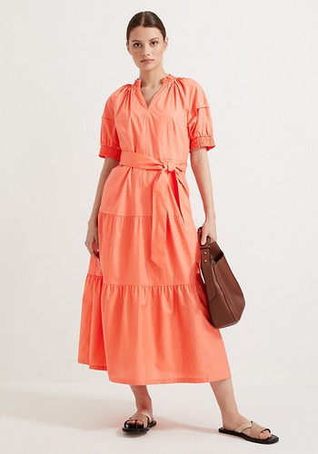 Pure Cotton V-Neck Midaxi Tiered Dress