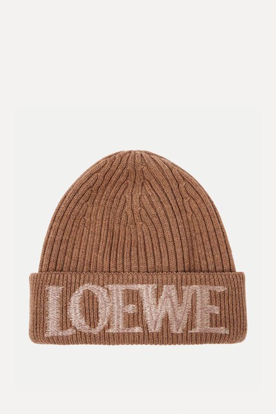 Logo Ribbed-Knit Wool-Blend Beanie from Loewe