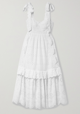 Antonella Tiered Broderie Anglaise Cotton Midi Dress from LoveShackFancy