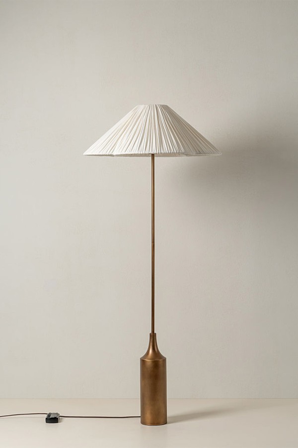 Aged Brass & Linen Scalloped Floor Lamp from Lights & Lamps