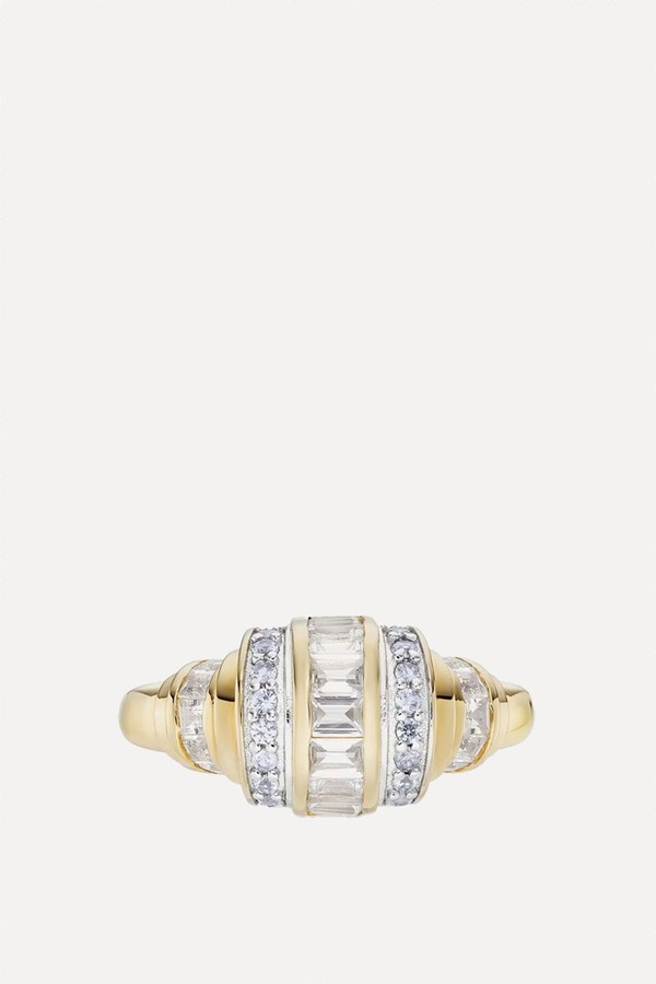 Mixed Metal Blue Stone & White Topaz Tank Ring from Laura Vann