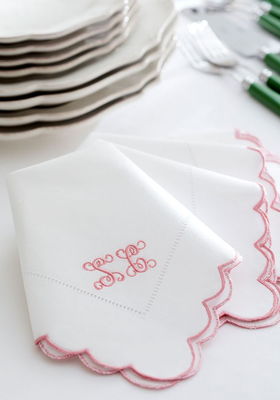 Pink Scallop Hand Embroidered Napkin from Sophie Conran