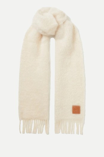 Leather-Trimmed Fringed Mohair-Blend Scarf from LOEWE