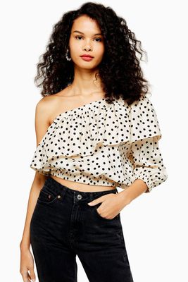 Spot Ruffle One Shoulder Blouse from Topshop