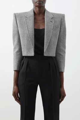 Cropped Check Wool-Blend Blazer from Saint Laurent