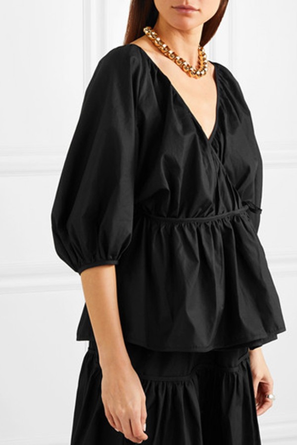 Aina Ruffled Cotton-Poplin Wrap Blouse from Cecilie Bahnsen