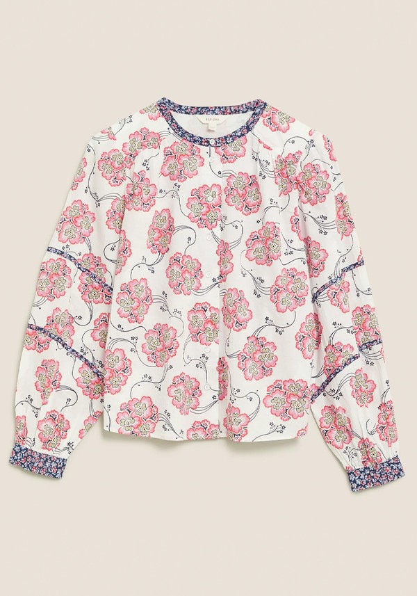 Pure Cotton Floral Collarless Blouse from Per Una