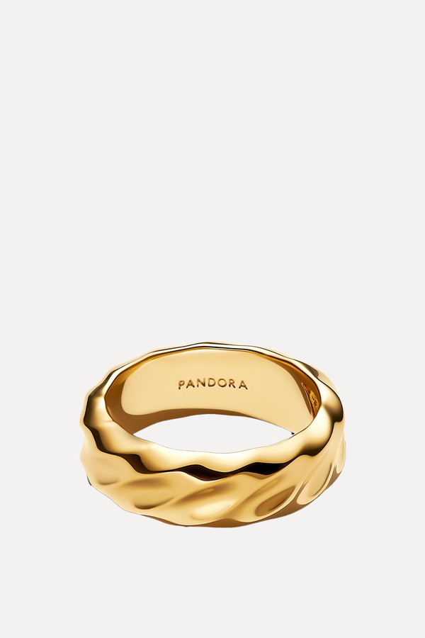 Rippled Wide Band Ring 14k Gold Plating