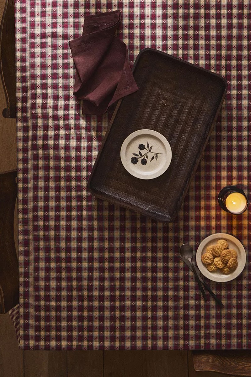 Dyed Thread Check Christmas Tablecloth